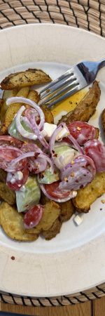 Loaded Potatoes mit Soja-Joghurt-Dip